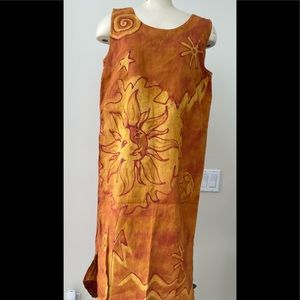 Hand Painted Linen Dress L (one of a kind) Celesti